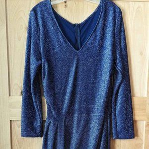 Women's Blue Slinky Metallic Slit Leg Cocktail Dress Medium/Large